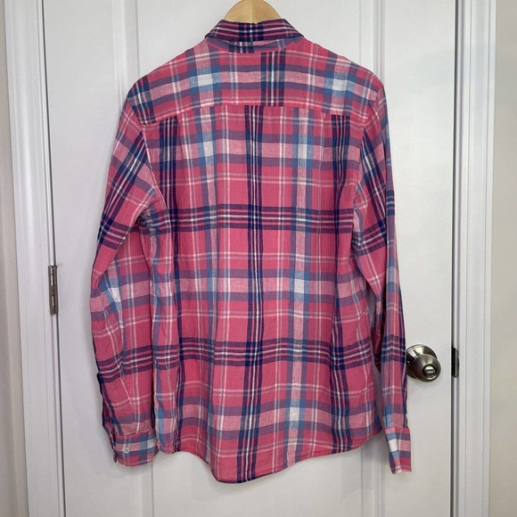 Southern Tide Linen Trim Fit Skipjack Pink Blue Plaid Button Up Shirt Medium M - Picture 7 of 14